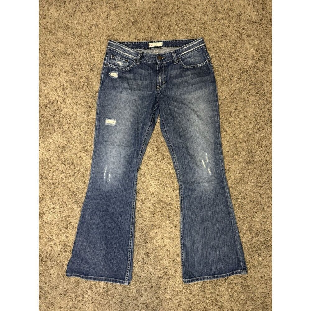 BKE Denim Flare Wide Leg Jeans Element Stretch Light Wash Distressed Sz 31x31.5